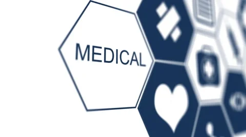 Modern computer interface as medical concept. Table of medical symbols Video stock 53549824