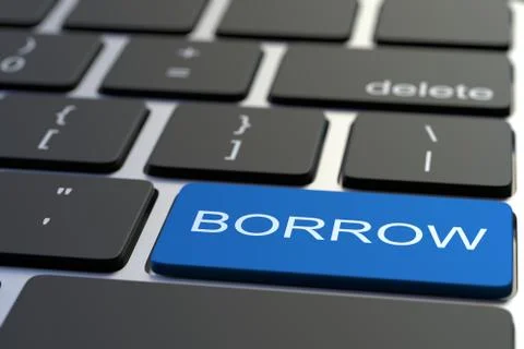 Modern computer keyboard with BORROW button. 3D rendering Illustrazione stock