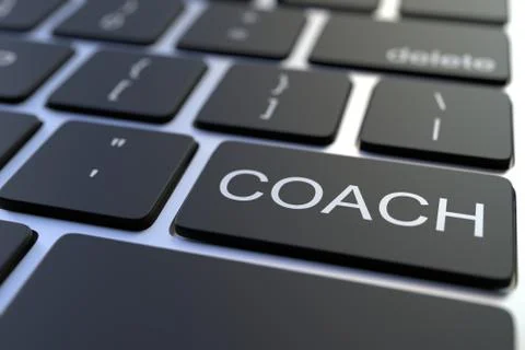 Modern computer keyboard with COACH button. 3D rendering Illustrazione stock