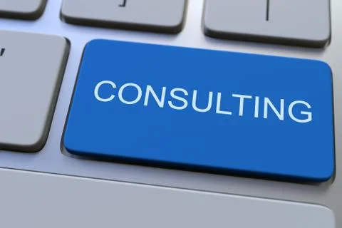 Modern computer keyboard with CONSULTING button. 3D rendering Stock Illustration