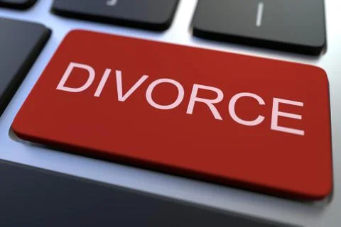 Modern computer keyboard with DIVORCE button. 3D rendering Illustrazione stock