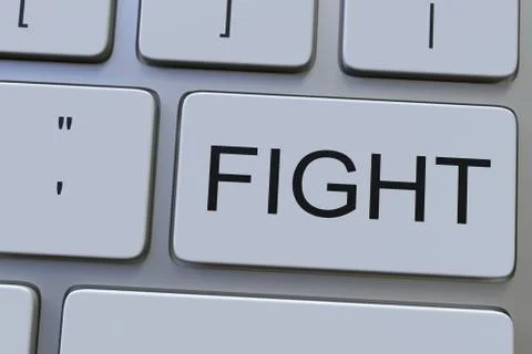 Modern computer keyboard with FIGHT button. 3D rendering Stock Illustration