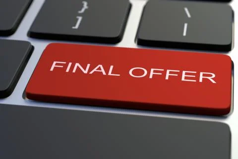 Modern computer keyboard with FINAL OFFER button. 3D rendering Stock Illustration