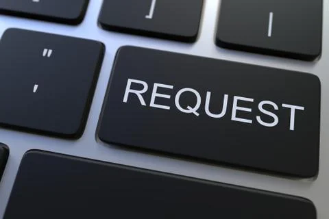 Modern computer keyboard with REQUEST button. 3D rendering Illustrazione stock