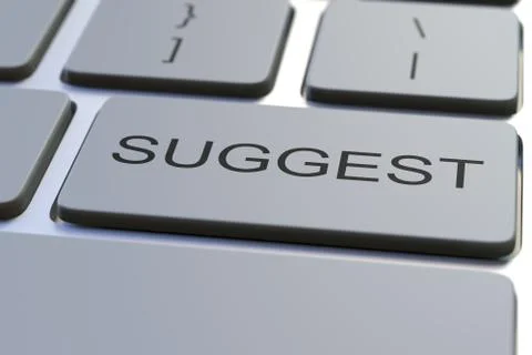 Modern computer keyboard with SUGGEST button. 3D rendering Illustrazione stock