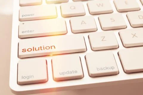 Modern computer keyboard with typographic SOLUTION button Stock Photos