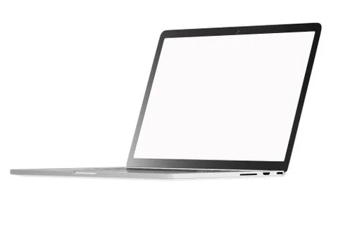 Modern computer laptop Open white screen isolated with clipping mask on white Stock Illustration