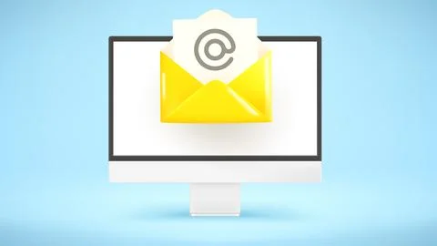 Modern computer with mail icon. New message concept. 3d vector mockup Stock Illustration