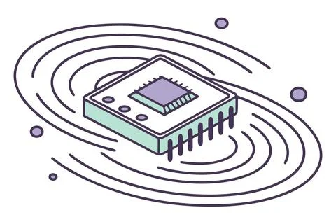 Modern Computer Microchip and Data Processing Hub Illustration 스톡 일러스트