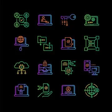 Modern computer network technology icons set Stock Illustration