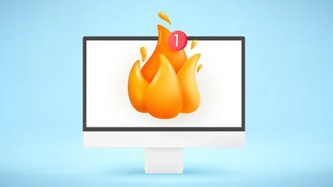 Modern computer with new hot message icon. Hot message concept. 3d vector m.. Иллюстрация