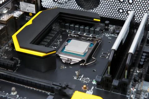 Modern computer processor and motherboard 스톡 사진