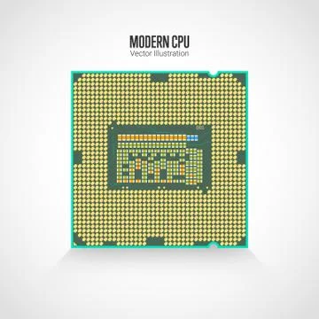 A modern computer processor. Back side. Realistic vector illustration Stock Illustration