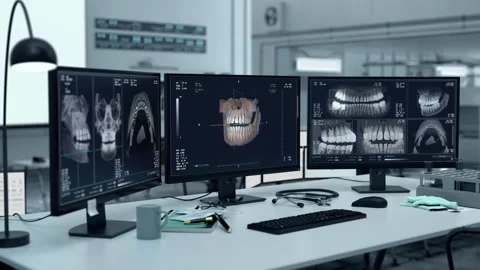 Modern computer program deals with examination of teeth inside the injured jaw Stock Footage 271597899