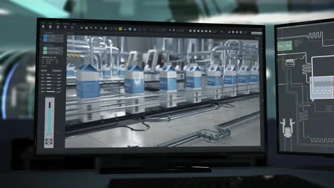 Modern computer program scanning the goods transported on the industrial line Stock Footage 289259303