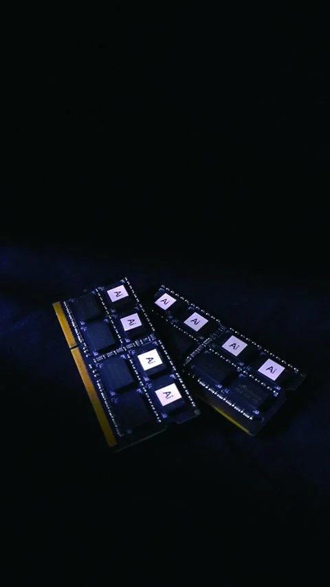 Modern Computer RAM Sticks with Glowing AI Chips Vídeo Stock 341397647