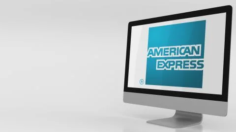 Modern computer screen with American-Express logo. Editorial 3D rendering Stock Illustration