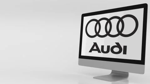 Modern computer screen with Audi logo. Editorial 3D rendering Stock-Illustration