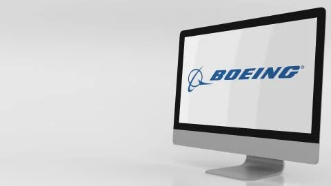 Modern computer screen with Boeing logo. Editorial 3D rendering Stock Illustration