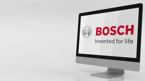 Modern computer screen with Bosch logo. Editorial 3D rendering Stock Illustration