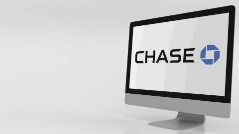 Modern computer screen with Chase logo. Editorial 3D rendering Stockillustratie