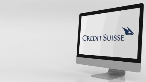 Modern computer screen with Credit Suisse logo. Editorial 3D rendering Stock Illustration