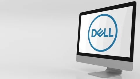 Modern computer screen with Dell logo. 4K editorial clip Stock Footage 77080571