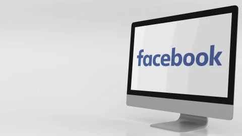 Modern computer screen with Facebook logo. Editorial 3D rendering Stock Illustration