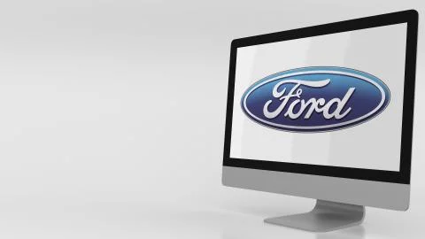 Modern computer screen with Ford logo. Editorial 3D rendering Stock Illustration
