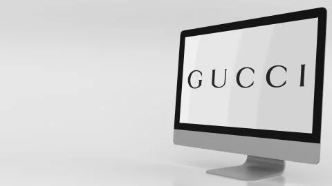 Modern computer screen with Gucci logo. Editorial 3D rendering Stock Illustration