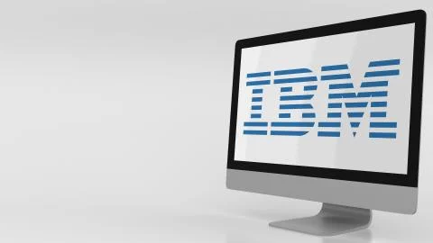 Modern computer screen with IBM logo. Editorial 3D rendering 스톡 일러스트