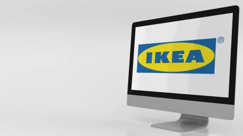 Modern computer screen with Ikea logo. Editorial 3D rendering Stock Illustration