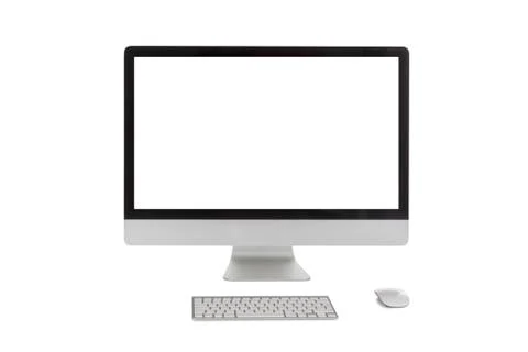 Modern computer screen with keyboard and mouse Stock Photos