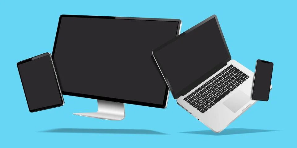 Modern computer screen, laptop, smartphone and tablet mockup. Digital devic.. Stock Illustration