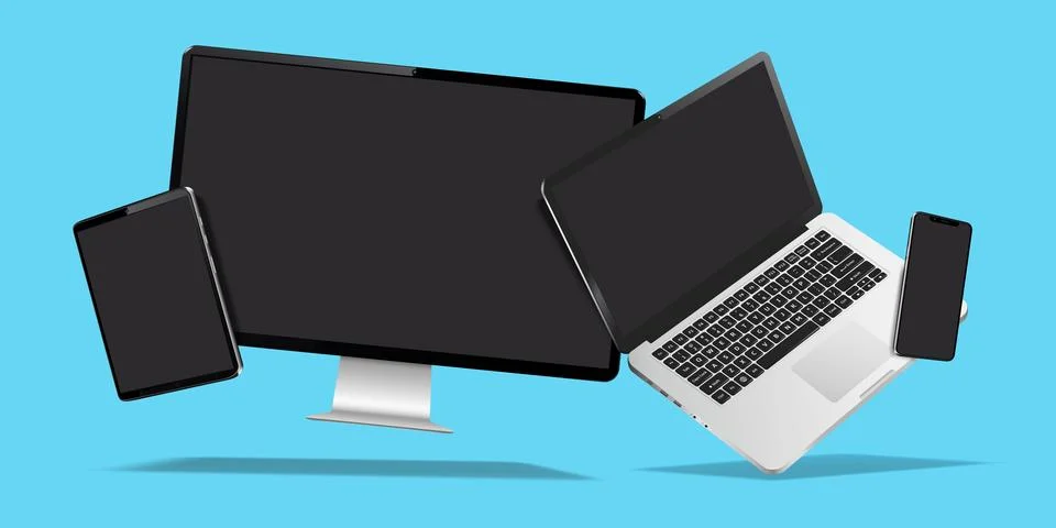 Modern computer screen, laptop, smartphone and tablet mockup. Digital devic.. Stock Illustration