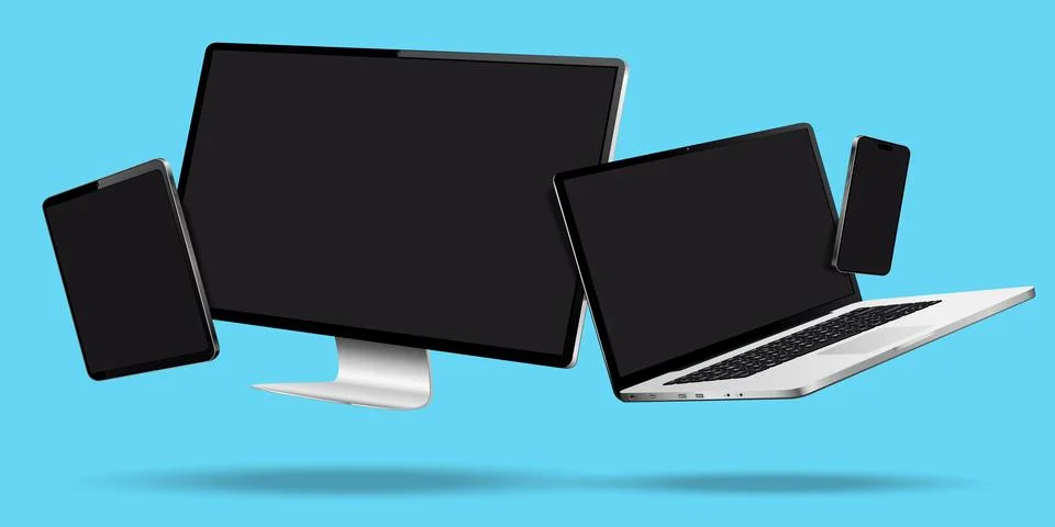 Modern computer screen, laptop, smartphone and tablet mockup. Digital devices Stock Illustration