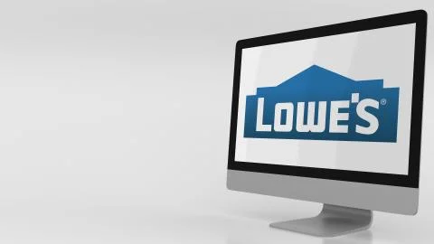 Modern computer screen with Lowe's logo. Editorial 3D rendering Stock Illustration