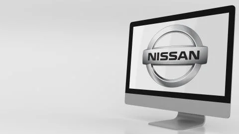 Modern computer screen with Nissan logo. Editorial 3D rendering Illustrazione stock