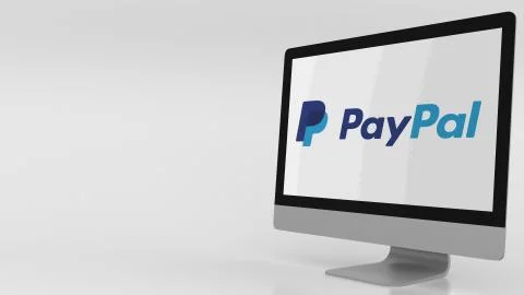 Modern computer screen with Paypal logo. Editorial 3D rendering Stock Illustration