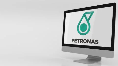 Modern computer screen with Petronas logo. Editorial 3D rendering Stock Illustration