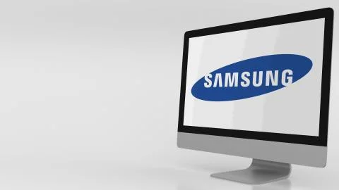 Modern computer screen with Samsung logo. Editorial 3D rendering イラスト素材