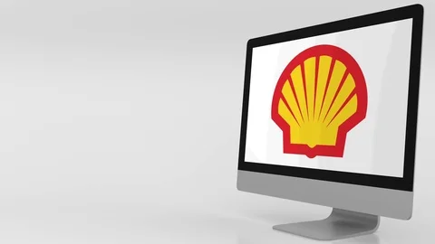Modern computer screen with Shell logo. 4K editorial clip Stock Footage 77078630
