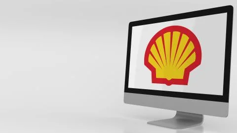 Modern computer screen with Shell logo. Editorial 3D rendering Stock Illustration