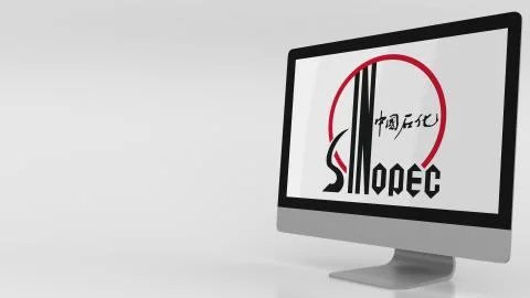 Modern computer screen with Sinopec logo. Editorial 3D rendering Stock Illustration