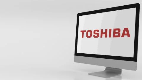 Modern computer screen with Toshiba logo. Editorial 3D rendering 스톡 일러스트