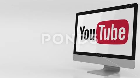 Modern computer screen with Youtube logo. Editorial 3D rendering ...