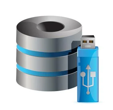 Modern computer server and usb stick illustration design over white Illustrazione stock