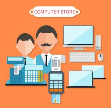 Modern Computer Store Concept Flat Design Stock Illustration