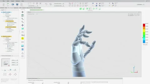 Modern Computer tech ui producing the electronic human arm substitution Stock Footage 234419114