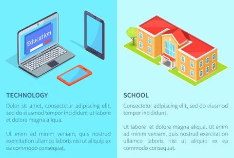 Modern Computer Technology and School Building Ilustración de archivo